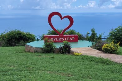 "Panoramic view of the cliff and Caribbean Sea at Lovers Leap, St. Elizabeth”