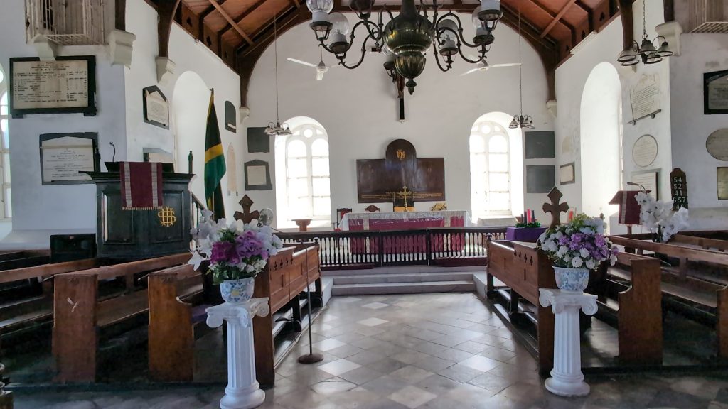 “St. Peter’s Anglican Church in Port Royal, built 1726, surviving centuries of hurricanes and earthquakes”