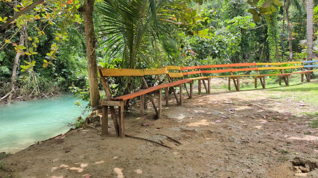 Riverside seating made from sustainable materials at Spring Paradise St Ann Jamaica