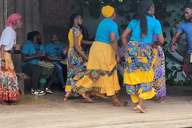 Traditional Maroon drummers performing in the Asafu Yard at Charles Town, Portland, Jamaica.